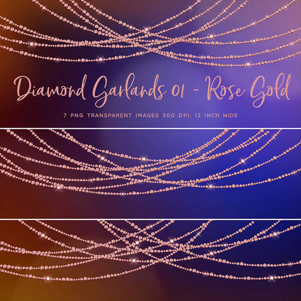 Diamond Garlands Like Lights Rose Gold - Clip Art diamonds hanging gemstone - 7 PNG Transparent Images High Resolution Instant Download Digital Clipart