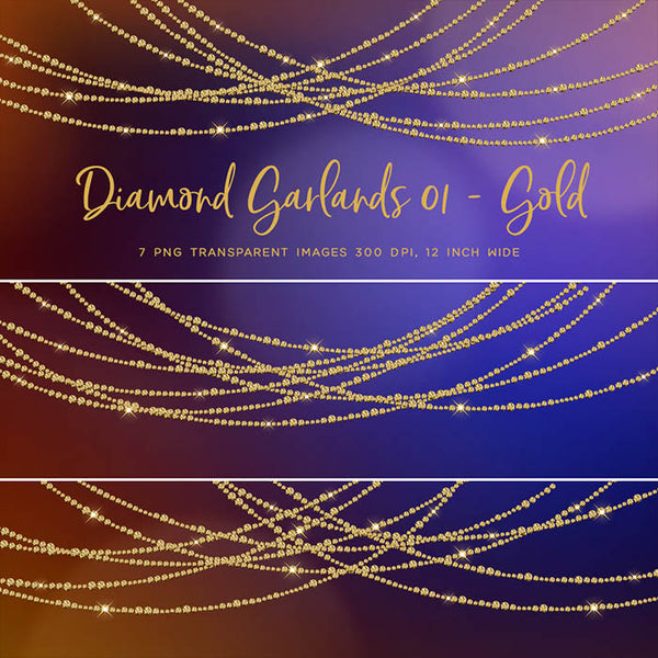 Diamond Garlands Like Lights Gold - Clip Art diamonds hanging gemstone - 7 PNG Transparent Images High Resolution Instant Download Digital Clipart