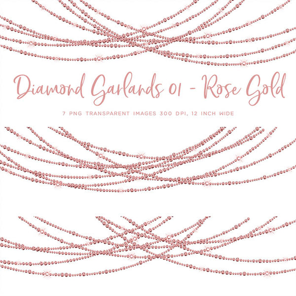 Diamond Garlands Like Lights Rose Gold - Clip Art diamonds hanging gemstone - 7 PNG Transparent Images High Resolution Instant Download Digital Clipart