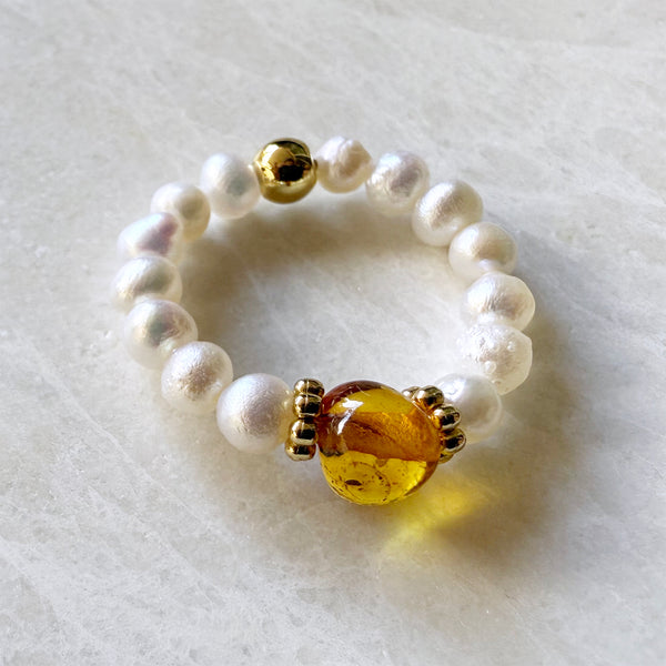 Gemstone Beaded Stretch Rings - Aquamarine Amethyst Carnelian Turquoise Topaz Gold - Handmade Jewelry