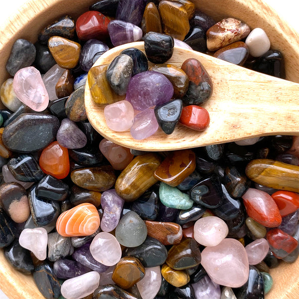 Mix of Small Natural Crystal Gemstones in a 2.5" Display Glass Bottle, Clear Quartz, Amethyst, Green Aventurine, Sodalite, Tiger's Eye, Red Jasper, Labradorite and More