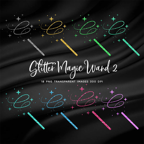 Glitter Magic Wand Vol 2 - 18 Different Glittery Colors PNG Transparent Images - Instant Download Digital Clip art