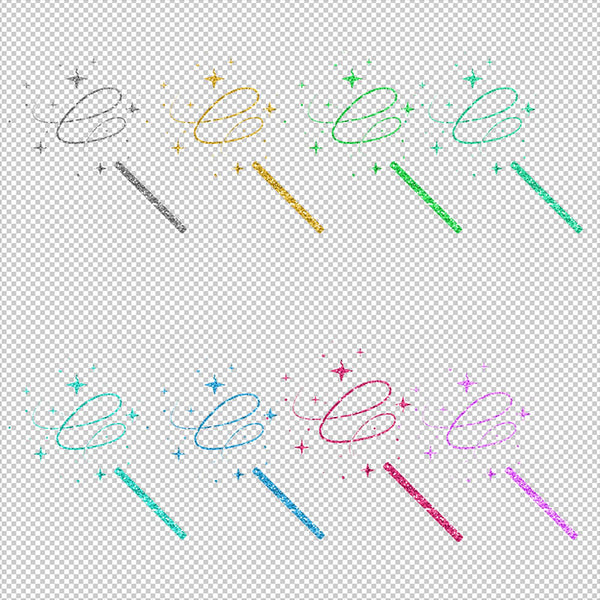 Glitter Magic Wand Vol 2 - 18 Different Glittery Colors PNG Transparent Images - Instant Download Digital Clip art