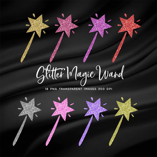 Glitter Magic Wand - 18 Different Glittery Colors PNG Transparent Images - Instant Download Digital Clip art