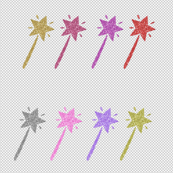 Glitter Magic Wand - 18 Different Glittery Colors PNG Transparent Images - Instant Download Digital Clip art
