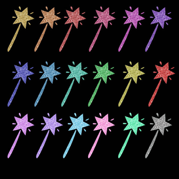 Glitter Magic Wand - 18 Different Glittery Colors PNG Transparent Images - Instant Download Digital Clip art