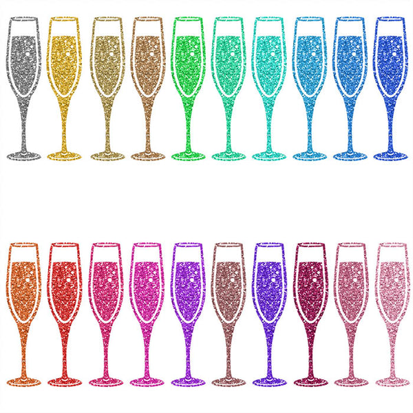 Glittery Sparkly Glitter Champagne Drinking Glass - 22 Different Colors PNG Transparent Images - Instant Download Digital Clip art