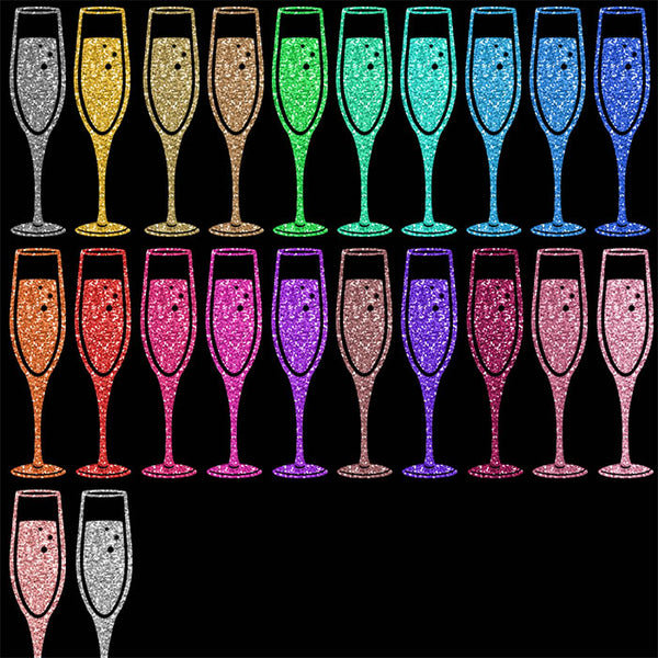 Glittery Sparkly Glitter Champagne Drinking Glass - 22 Different Colors PNG Transparent Images - Instant Download Digital Clip art