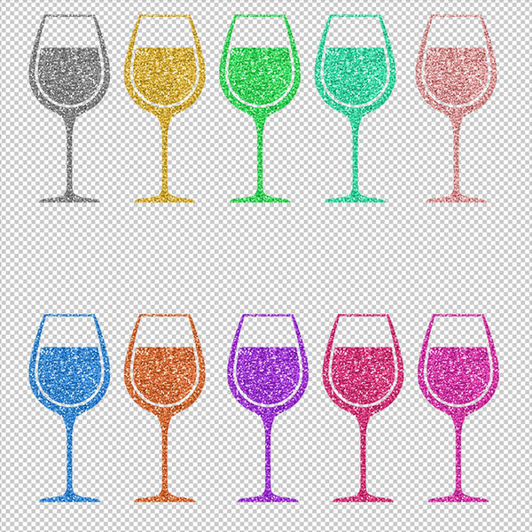 Glittery Sparkly Glitter Wine Drinking Glass - 22 Different Colors PNG Transparent Images - Instant Download Digital Clip art