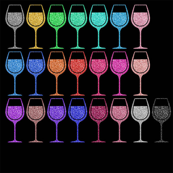 Glittery Sparkly Glitter Wine Drinking Glass - 22 Different Colors PNG Transparent Images - Instant Download Digital Clip art
