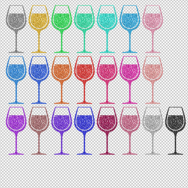 Glittery Sparkly Glitter Wine Drinking Glass - 22 Different Colors PNG Transparent Images - Instant Download Digital Clip art