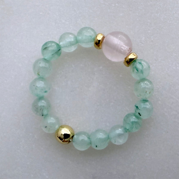 Gemstone Beaded Stretch Rings - Aquamarine Amethyst Carnelian Turquoise Topaz Gold - Handmade Jewelry