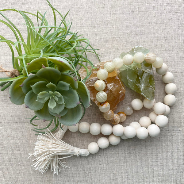 Coastal Home Decor with Genuine Natural Green Brown Calcite Afghanistan Jade Gemstone Beads & Wood Beads design 06 - Boho Bohemian Decor, Garland