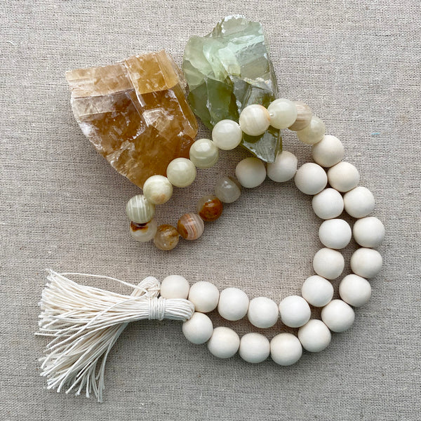 Coastal Home Decor with Genuine Natural Green Brown Calcite Afghanistan Jade Gemstone Beads & Wood Beads design 06 - Boho Bohemian Decor, Garland