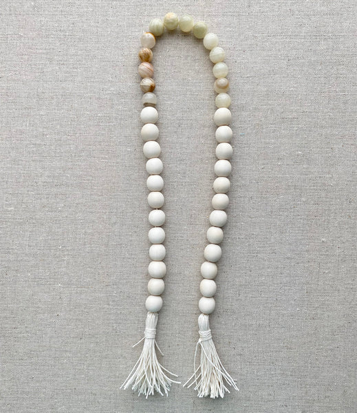 Coastal Home Decor with Genuine Natural Green Brown Calcite Afghanistan Jade Gemstone Beads & Wood Beads design 06 - Boho Bohemian Decor, Garland