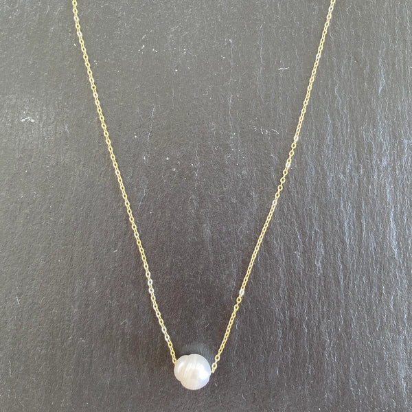 Genuine Freshwater Pearl Large Size Floating Pearl on Silver-Plated Chain or Gold-Plated Chain Necklace Handmade Boho Beach Jewelry