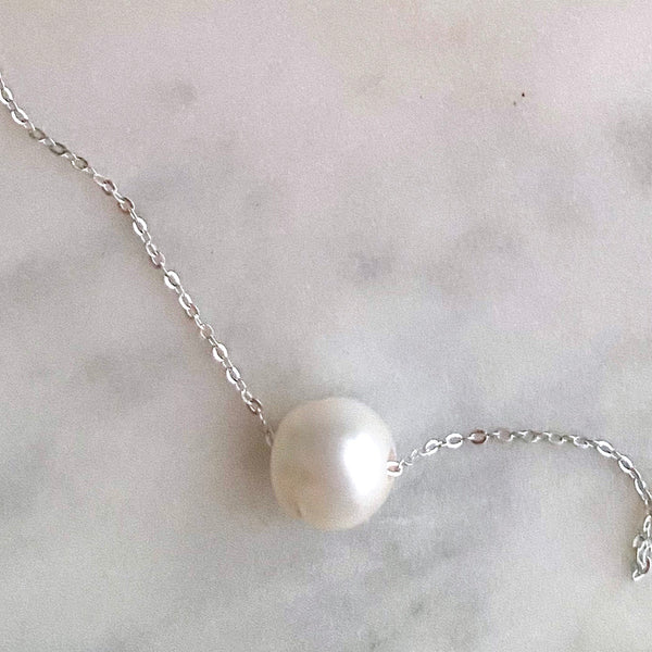 Genuine Freshwater Pearl Large Size Floating Pearl on Silver-Plated Chain or Gold-Plated Chain Necklace Handmade Boho Beach Jewelry