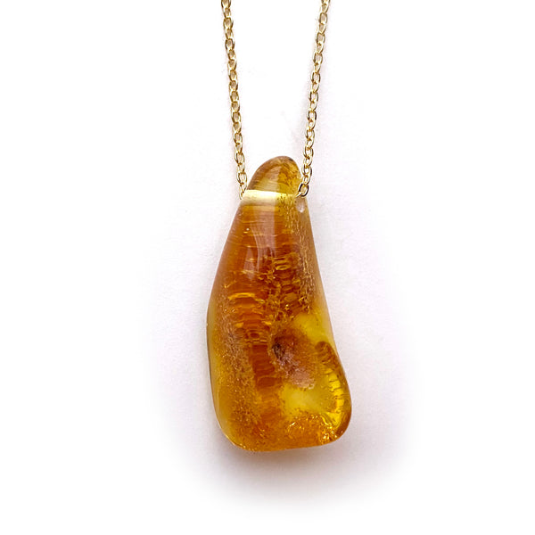 Large Genuine Natural Baltic Amber Necklace #L109 - 16 Kt Gold plated chain necklace Handmade Jewelry - Great gift