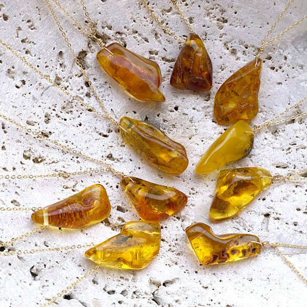 Large Genuine Natural Baltic Amber Necklace #L105 - 16 Kt Gold plated chain necklace Handmade Jewelry - Great gift