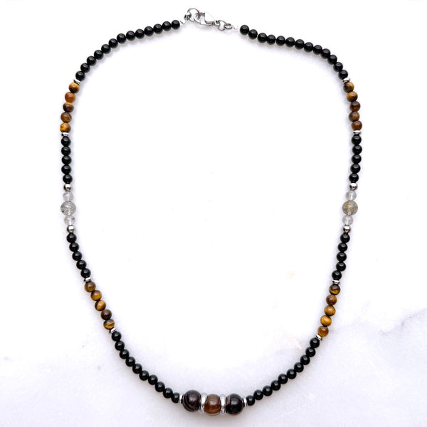 Tiger's Eye, Black Onyx, Agate Boho Hippie Design - Handmade Jewelry Necklace