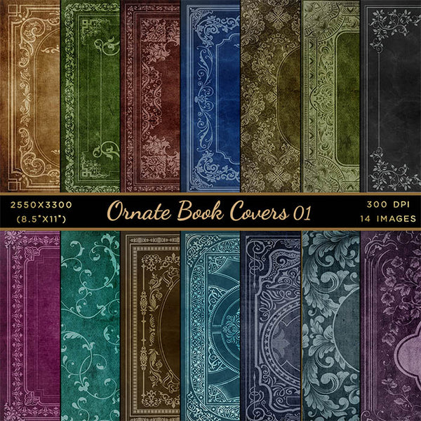 Ornate Book Covers with Spine Vol 1 Variation - 28 High Resolution Images - Instant Download Digital Clip art