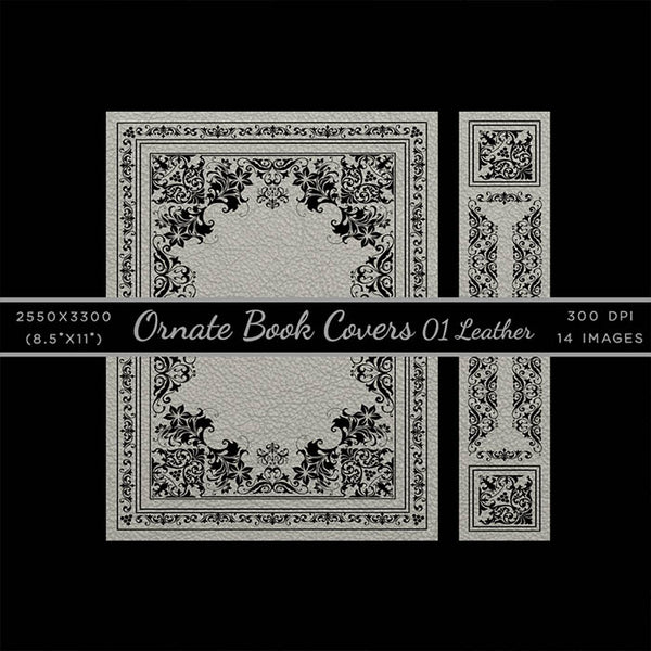 Ornate Book Covers with Spine Vol 1 Variation on Leather Backgrounds - 28 High Resolution Images - Instant Download Digital Clip art