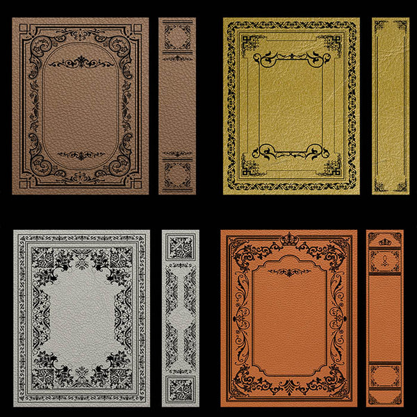 Ornate Book Covers with Spine Vol 1 Variation on Leather Backgrounds - 28 High Resolution Images - Instant Download Digital Clip art