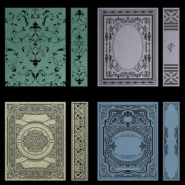 Ornate Book Covers with Spine Vol 1 Variation on Leather Backgrounds - 28 High Resolution Images - Instant Download Digital Clip art
