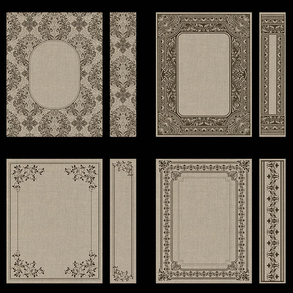 Ornate Book Covers with Spine Vol 1 Tan Linen & Dark Brown Frames - 28 High Resolution Images - Instant Download Digital Clip art
