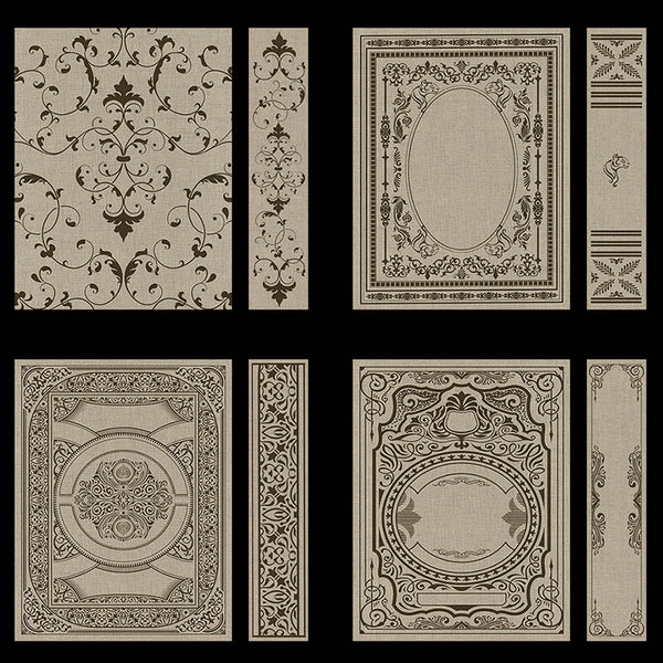 Ornate Book Covers with Spine Vol 1 Tan Linen & Dark Brown Frames - 28 High Resolution Images - Instant Download Digital Clip art