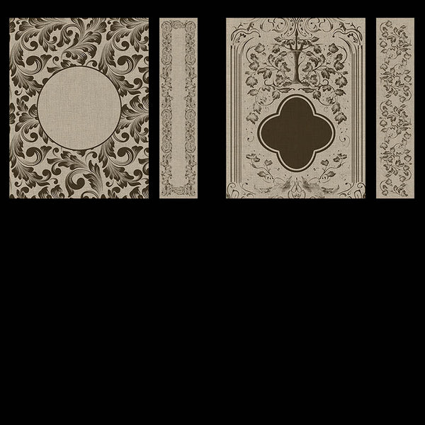Ornate Book Covers with Spine Vol 1 Tan Linen & Dark Brown Frames - 28 High Resolution Images - Instant Download Digital Clip art