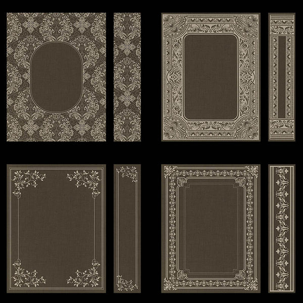 Ornate Book Covers with Spine Vol 1 Dark Brown Linen & Creme Frames - 28 High Resolution Images - Instant Download Digital Clip art
