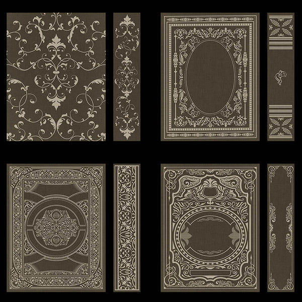 Ornate Book Covers with Spine Vol 1 Dark Brown Linen & Creme Frames - 28 High Resolution Images - Instant Download Digital Clip art