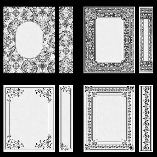 Ornate Book Covers with Spine Vol 1 White Linen & Dark Grey Frames - 28 High Resolution Images - Instant Download Digital Clip art