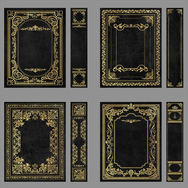 Ornate Book Covers Black & Gold with Spine Vol 1 - 28 High Resolution Images - Instant Download Digital Clip art