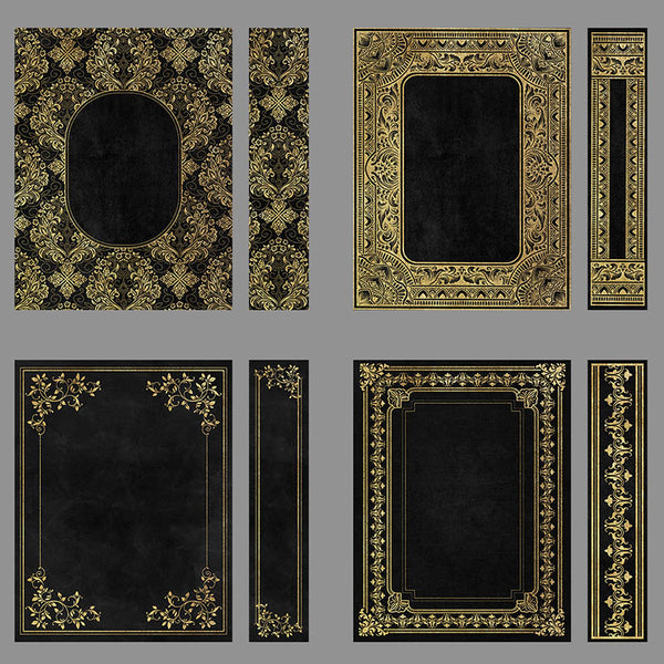 Ornate Book Covers Black & Gold with Spine Vol 1 - 28 High Resolution Images - Instant Download Digital Clip art
