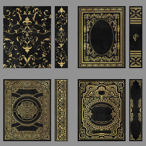 Ornate Book Covers Black & Gold with Spine Vol 1 - 28 High Resolution Images - Instant Download Digital Clip art