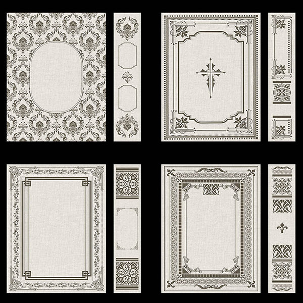 Ornate Book Covers with Spine Vol 4 Creme Linen & Dark Brown Frames - 28 High Resolution Images - Instant Download Digital Clip art