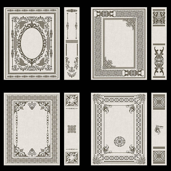 Ornate Book Covers with Spine Vol 4 Creme Linen & Dark Brown Frames - 28 High Resolution Images - Instant Download Digital Clip art