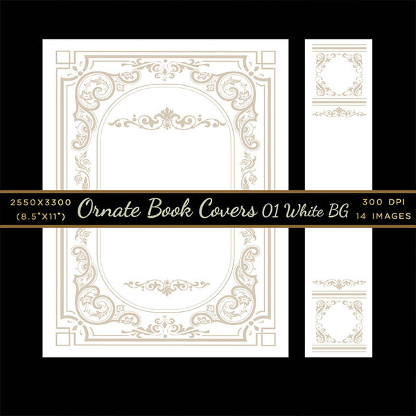 Ornate Book Covers with Spine Vol 1 Variation on White Background - 28 High Resolution Images - Instant Download Digital Clip art