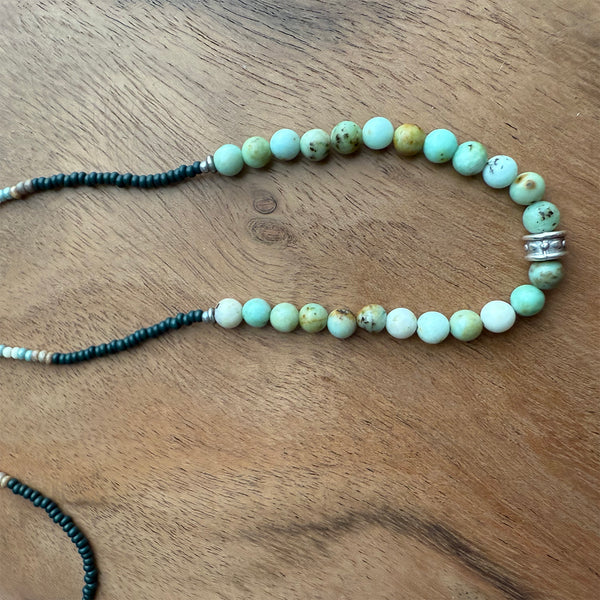 Pre-Columbian Maya Jade Gemstones Crystals & Glass Beads Boho Hippie Beach Design - Handmade Jewelry Necklace
