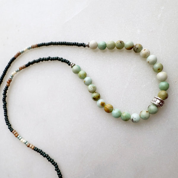 Pre-Columbian Maya Jade Gemstones Crystals & Glass Beads Boho Hippie Beach Design - Handmade Jewelry Necklace