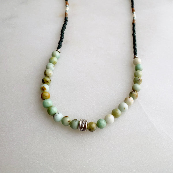 Pre-Columbian Maya Jade Gemstones Crystals & Glass Beads Boho Hippie Beach Design - Handmade Jewelry Necklace
