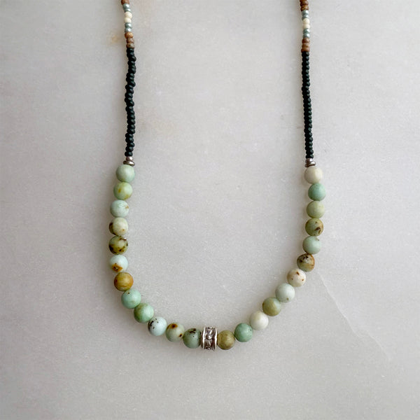 Pre-Columbian Maya Jade Gemstones Crystals & Glass Beads Boho Hippie Beach Design - Handmade Jewelry Necklace