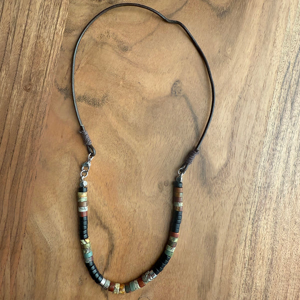 Red Creek Jasper & Black Onyx Gemstones Crystals Beads Boho Hippie Beach Design - Handmade Jewelry Necklace Men Women