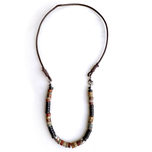 Red Creek Jasper & Black Onyx Gemstones Crystals Beads Boho Hippie Beach Design - Handmade Jewelry Necklace Men Women