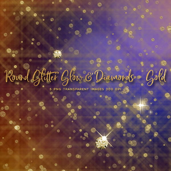 Round Glitter Glow Dust & Diamonds Gold - sparkly 5 PNG Transparent Overlays High Resolution - Instant Download Digital Clip art