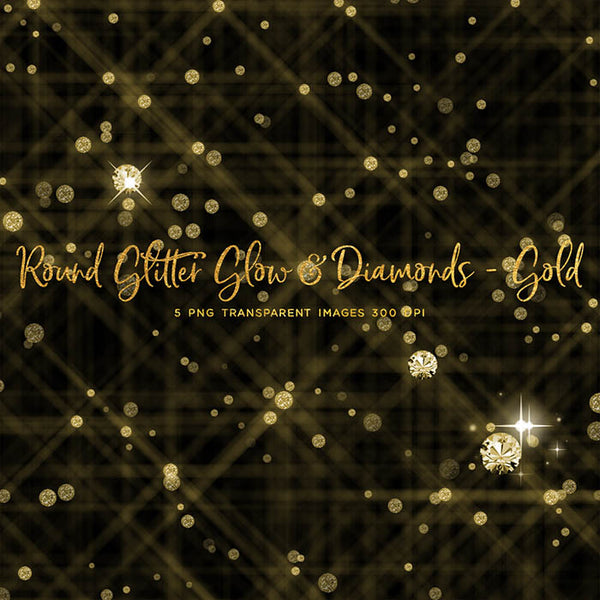 Round Glitter Glow Dust & Diamonds Gold - sparkly 5 PNG Transparent Overlays High Resolution - Instant Download Digital Clip art