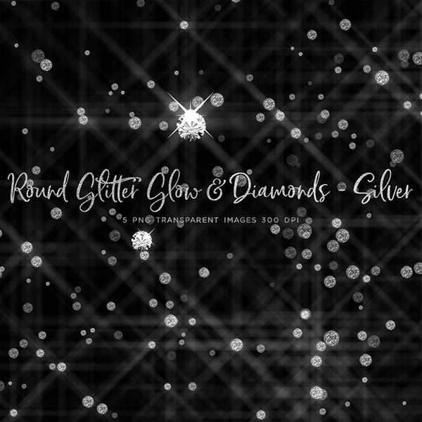 Round Glitter Glow Dust & Diamonds Silver - sparkly 5 PNG Transparent Overlays High Resolution - Instant Download Digital Clip art