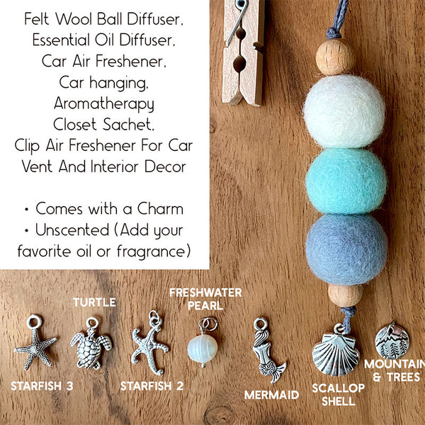 Essential Oil Diffuser with a Charm, Car Air Freshener, Car hanging, Car Freshies, Felt Wool Diffuser, Office Diffuser, Aromatherapy Closet Sachet